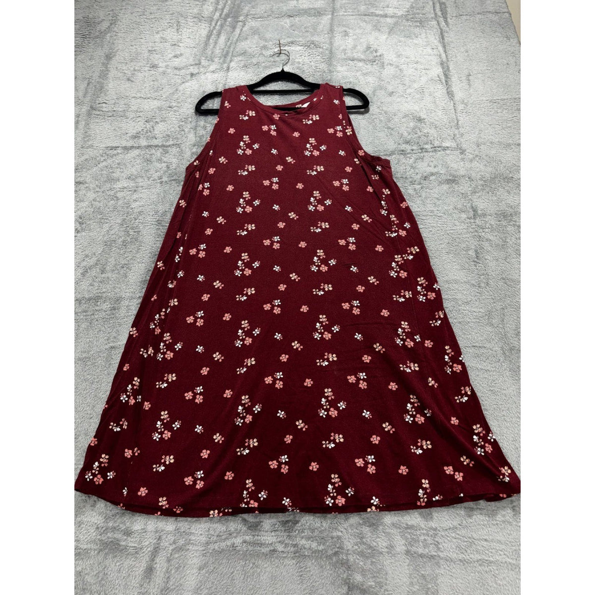 LOFT Womens L Petite Burgundy Floral Sleeveless Dress Casual