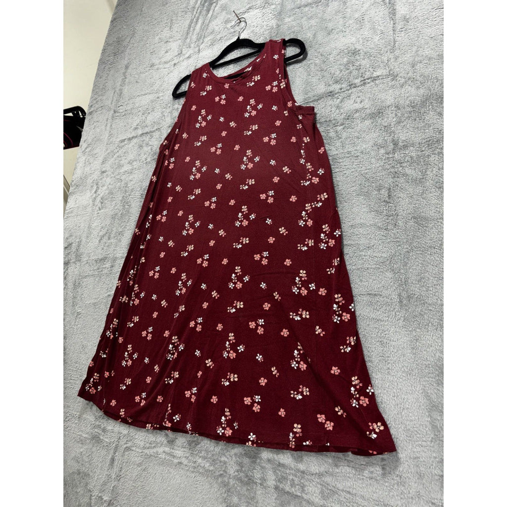 LOFT Womens L Petite Burgundy Floral Sleeveless Dress Casual