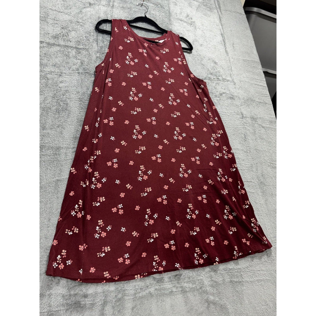 LOFT Womens L Petite Burgundy Floral Sleeveless Dress Casual