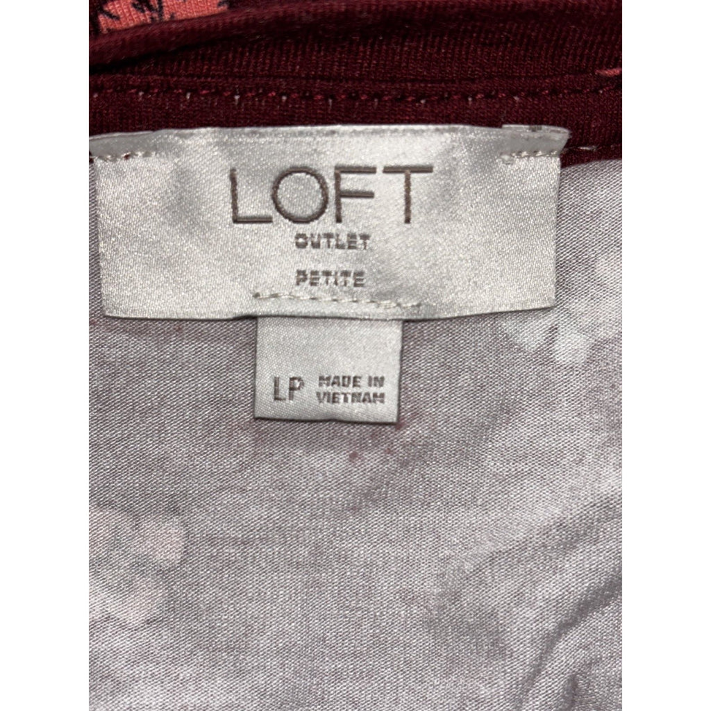 LOFT Womens L Petite Burgundy Floral Sleeveless Dress Casual