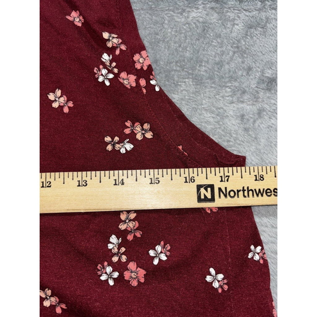 LOFT Womens L Petite Burgundy Floral Sleeveless Dress Casual