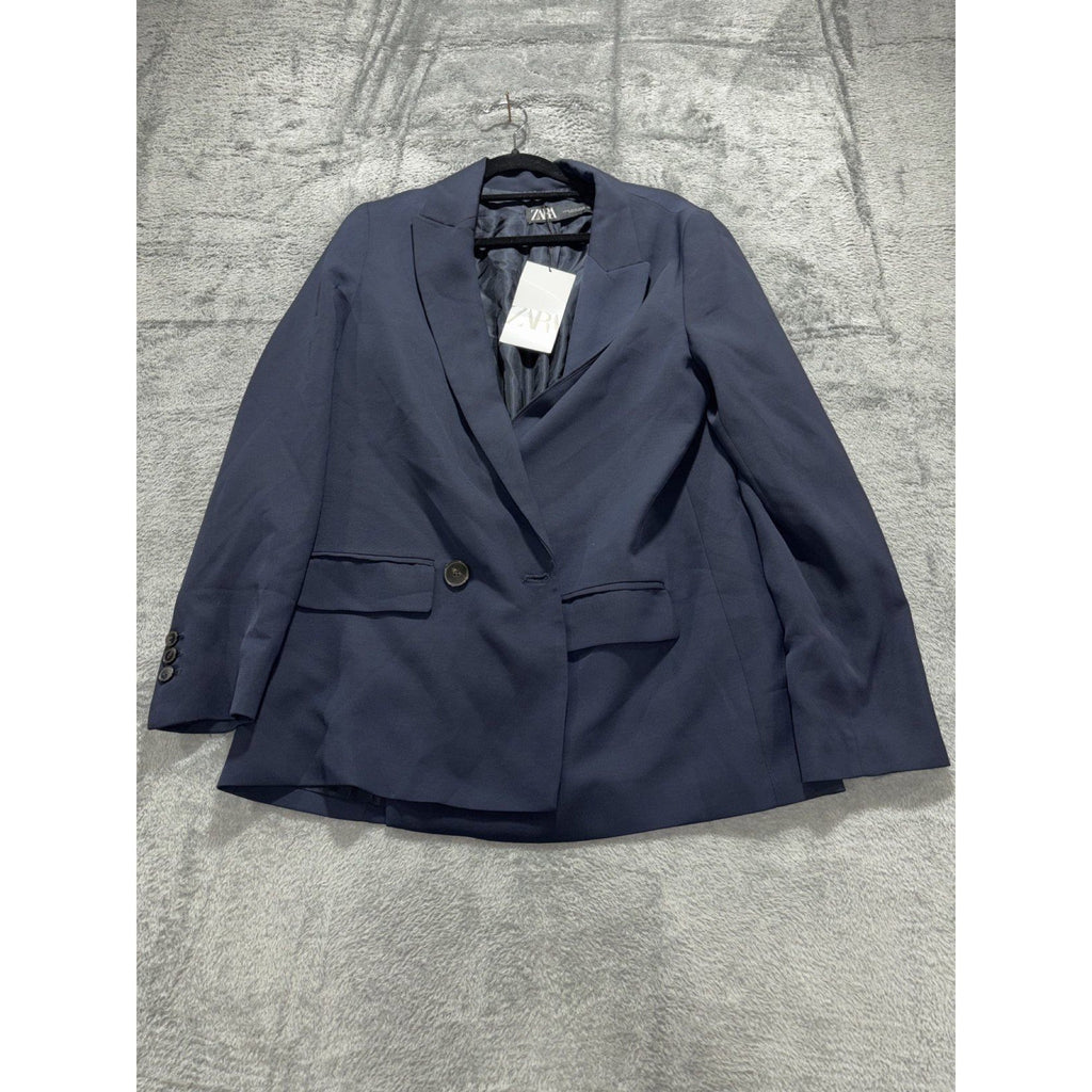 Zara Womens XS Navy Blue Double Breasted Blazer NWT Casual Preppy