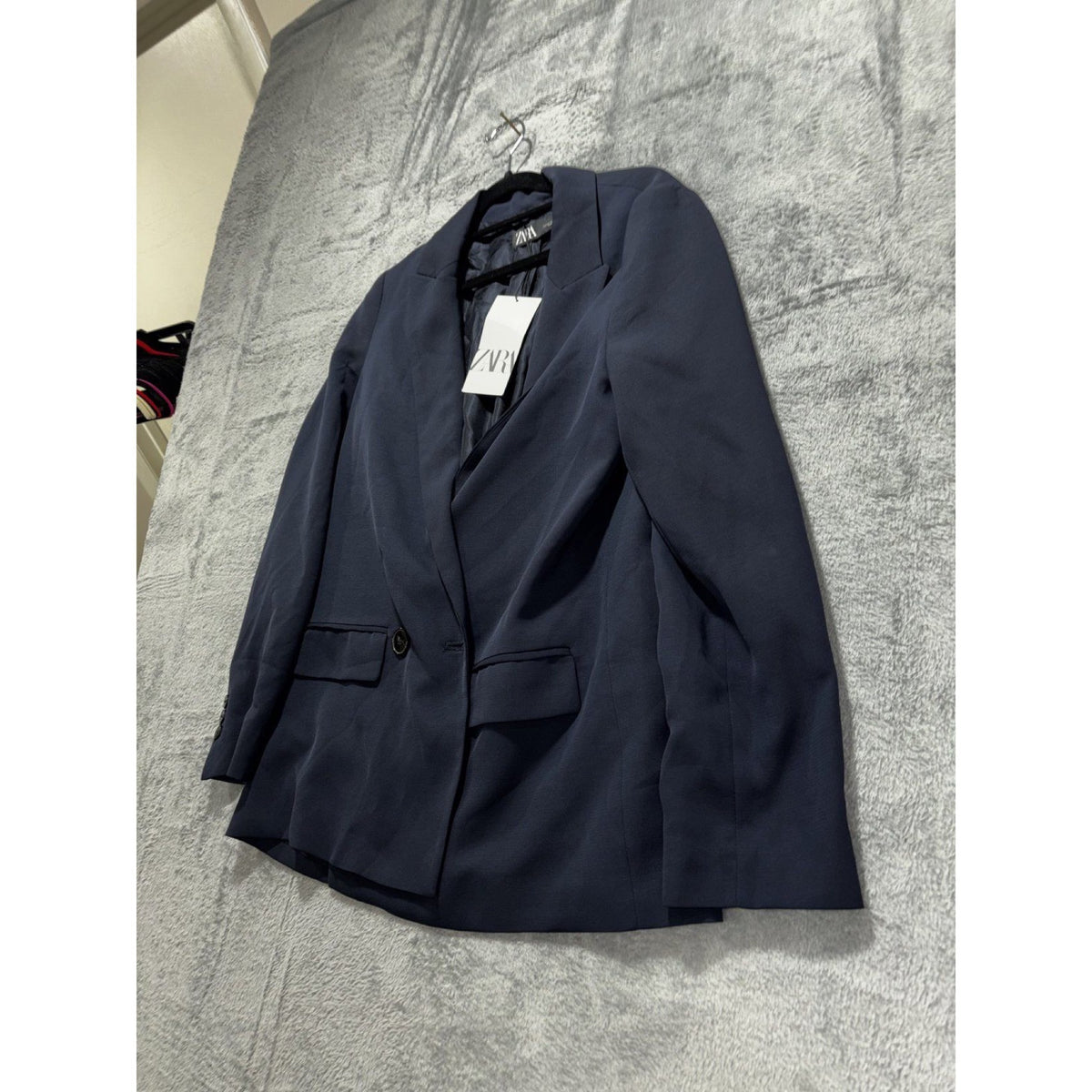 Zara Womens XS Navy Blue Double Breasted Blazer NWT Casual Preppy