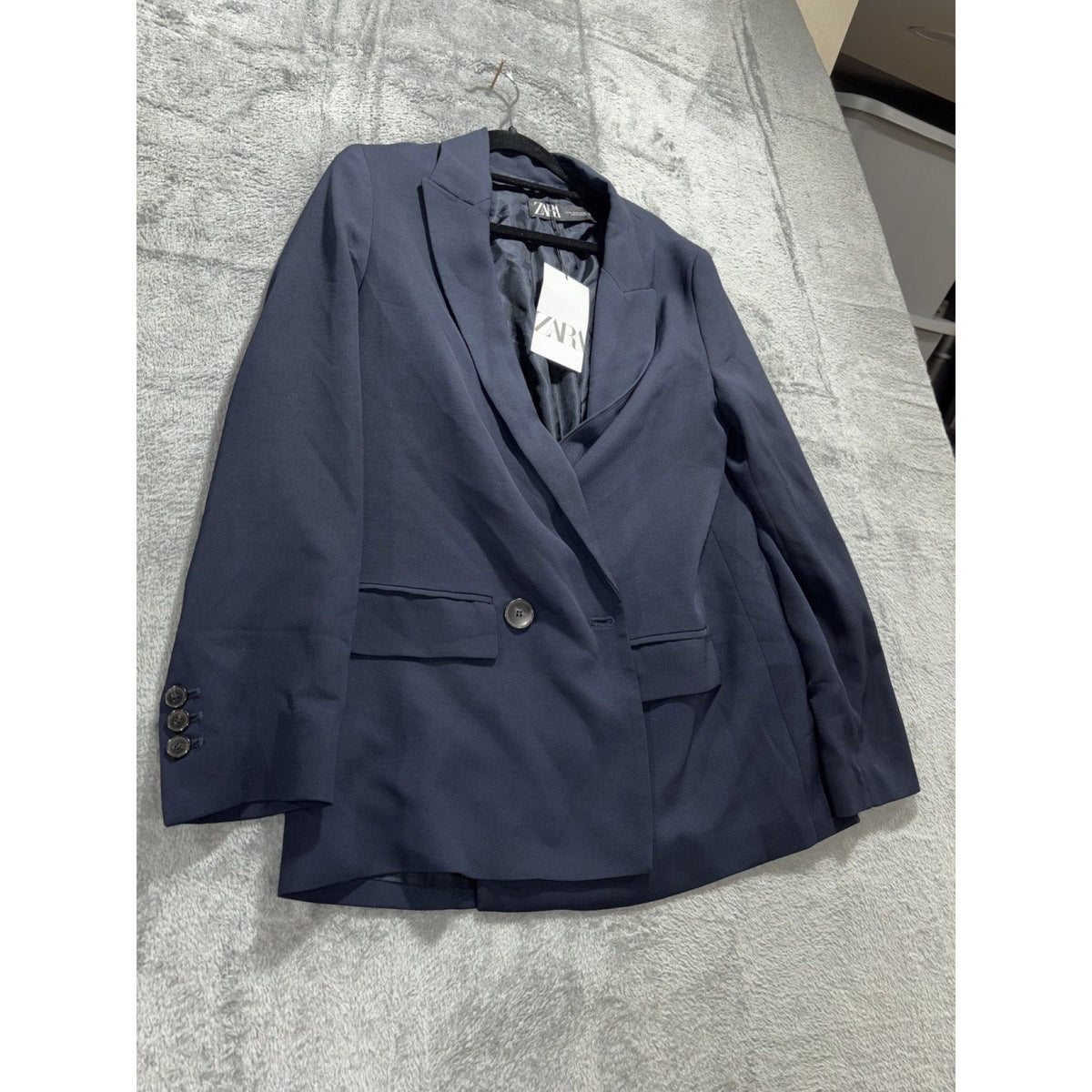 Zara Womens XS Navy Blue Double Breasted Blazer NWT Casual Preppy