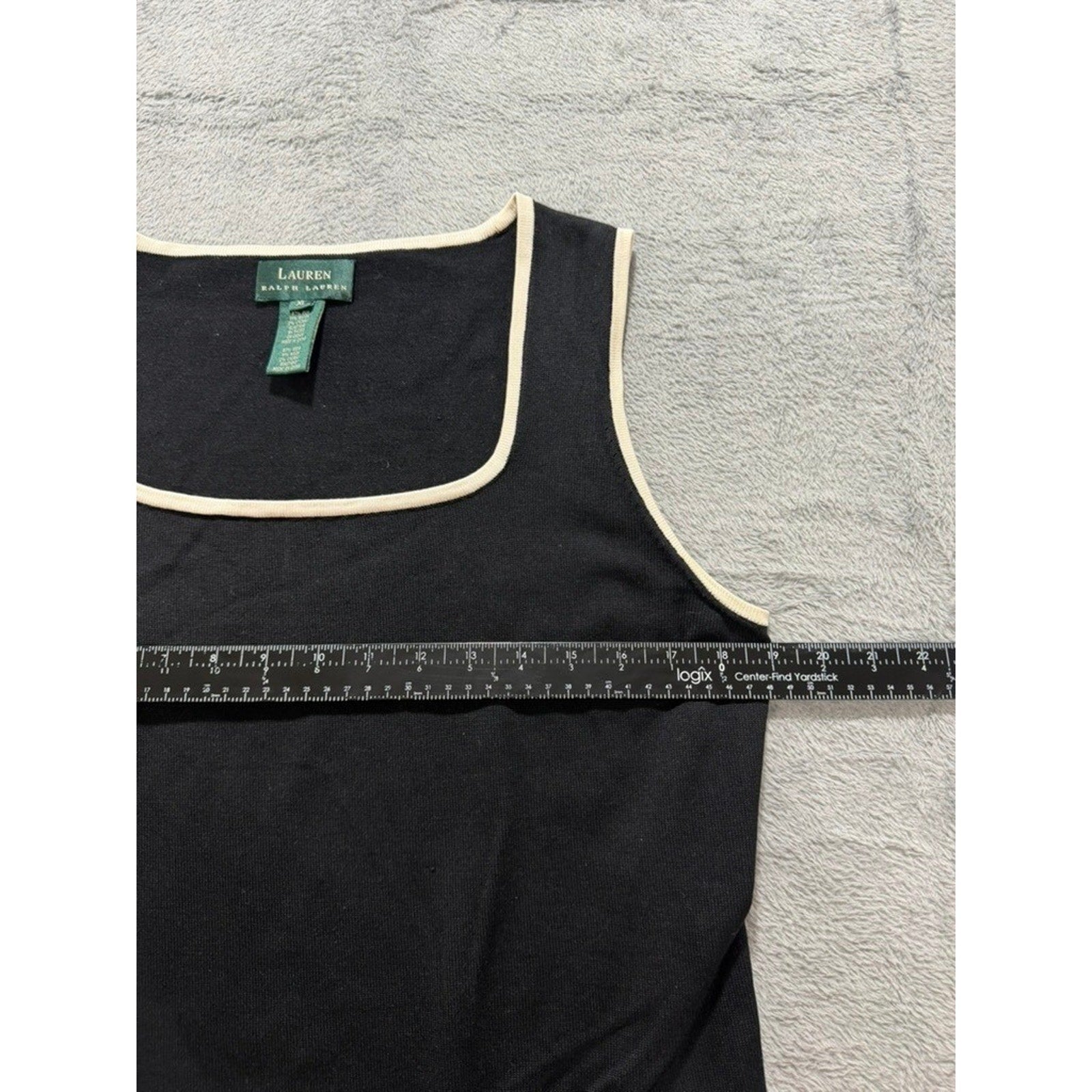 Lauren Ralph Lauren Tank Top Womens XL Black Silk Blend Contrast Trim Knit