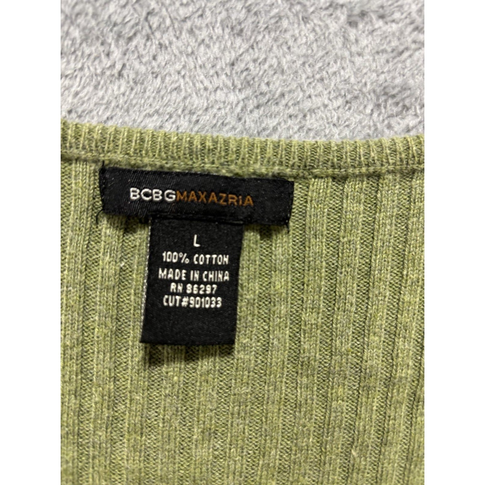 BCBGMAXAZRIA L Green Ribbed Knit V-Neck Peplum Top Womens Boho Casual