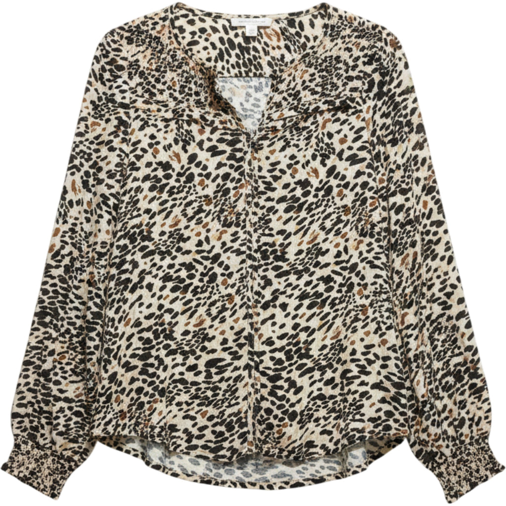 Beachlunchlounge Leopard Animal Print Button Blouse Womens Small Boho Chic Top