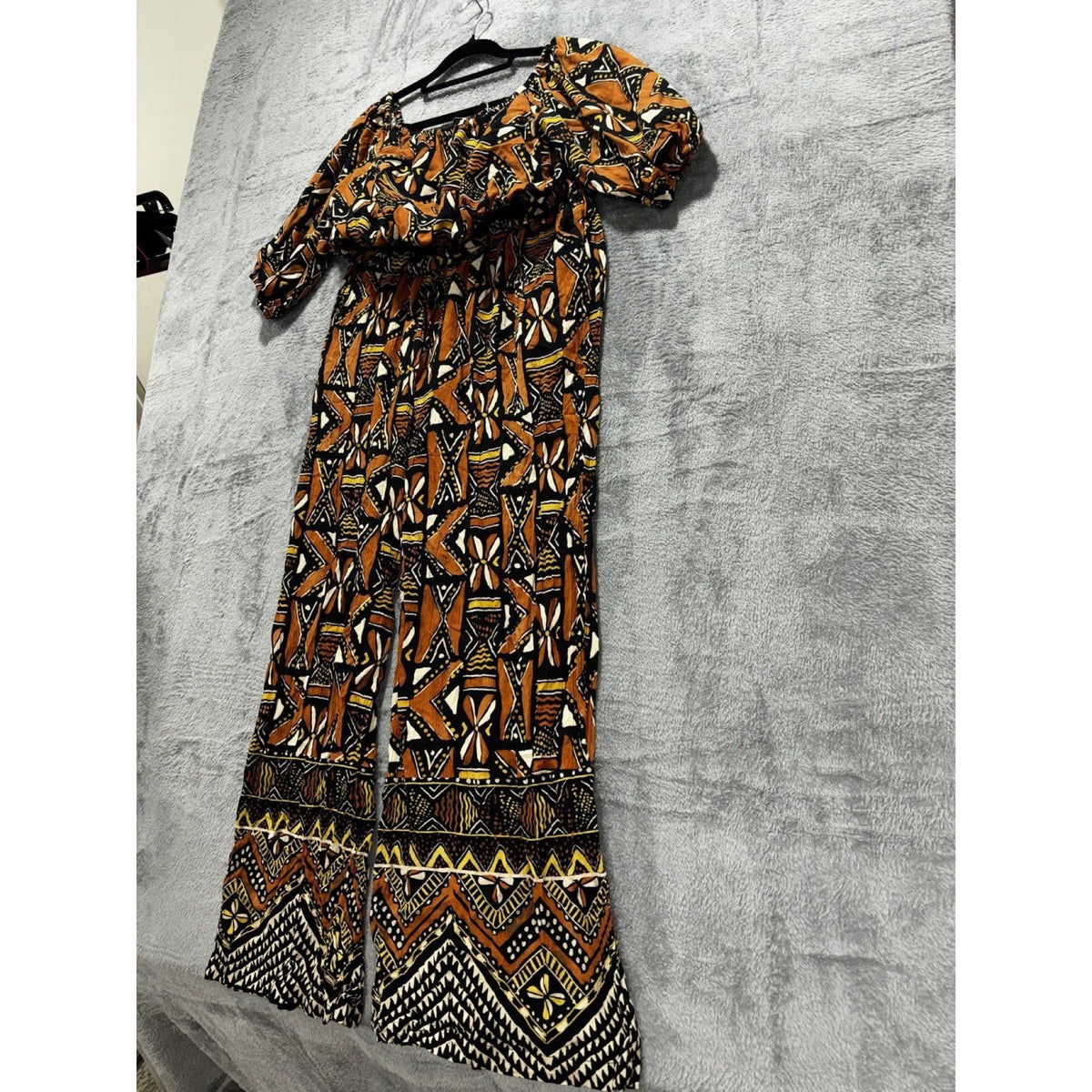 Zara Womens XS Geometric Print 2 Piece Set Crop Top Wide Leg Pants Boho