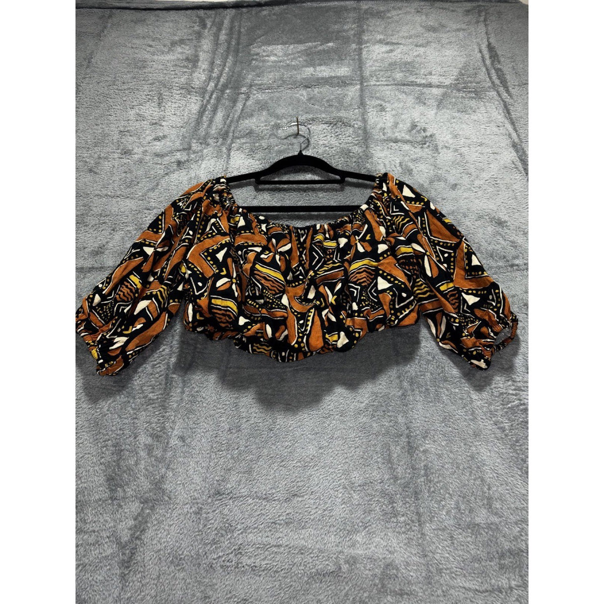 Zara Womens XS Geometric Print 2 Piece Set Crop Top Wide Leg Pants Boho