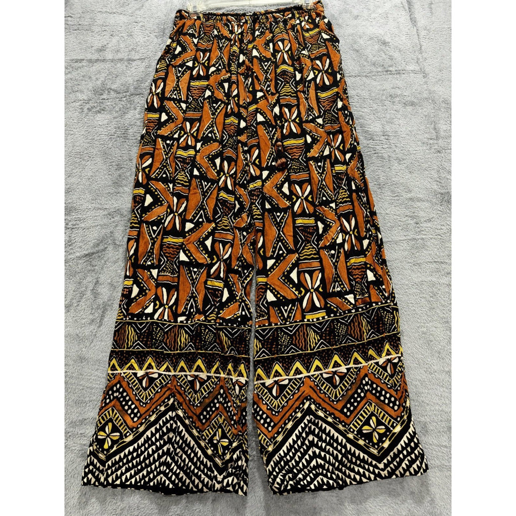 Zara Womens XS Geometric Print 2 Piece Set Crop Top Wide Leg Pants Boho