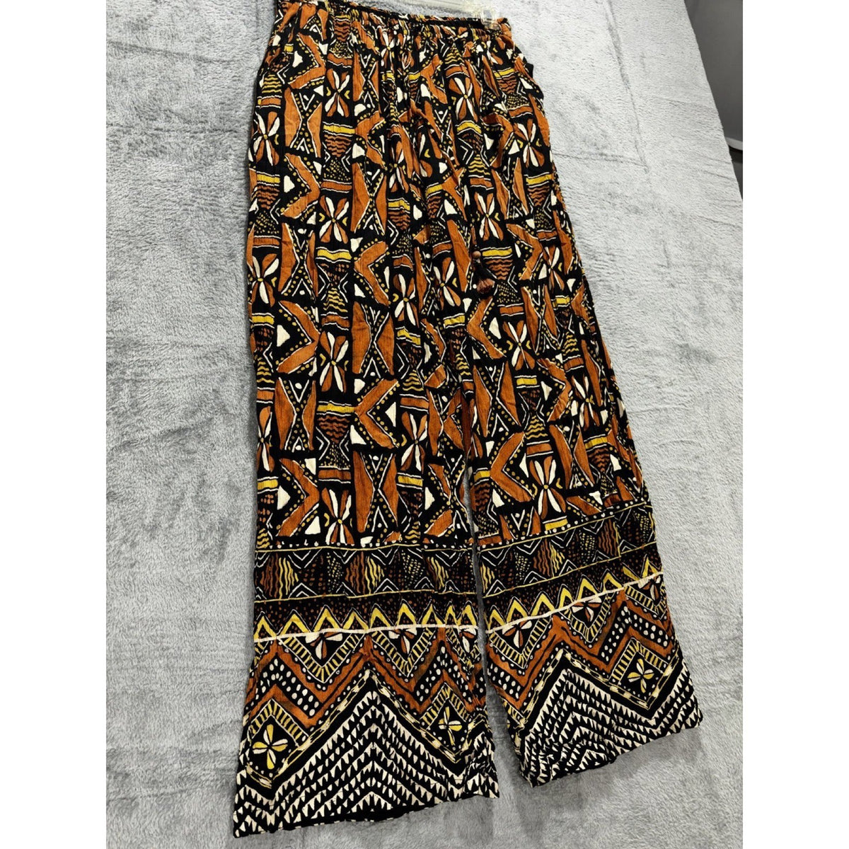 Zara Womens XS Geometric Print 2 Piece Set Crop Top Wide Leg Pants Boho
