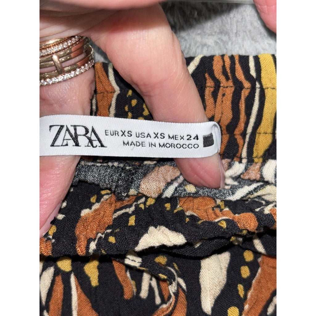 Zara Womens XS Geometric Print 2 Piece Set Crop Top Wide Leg Pants Boho
