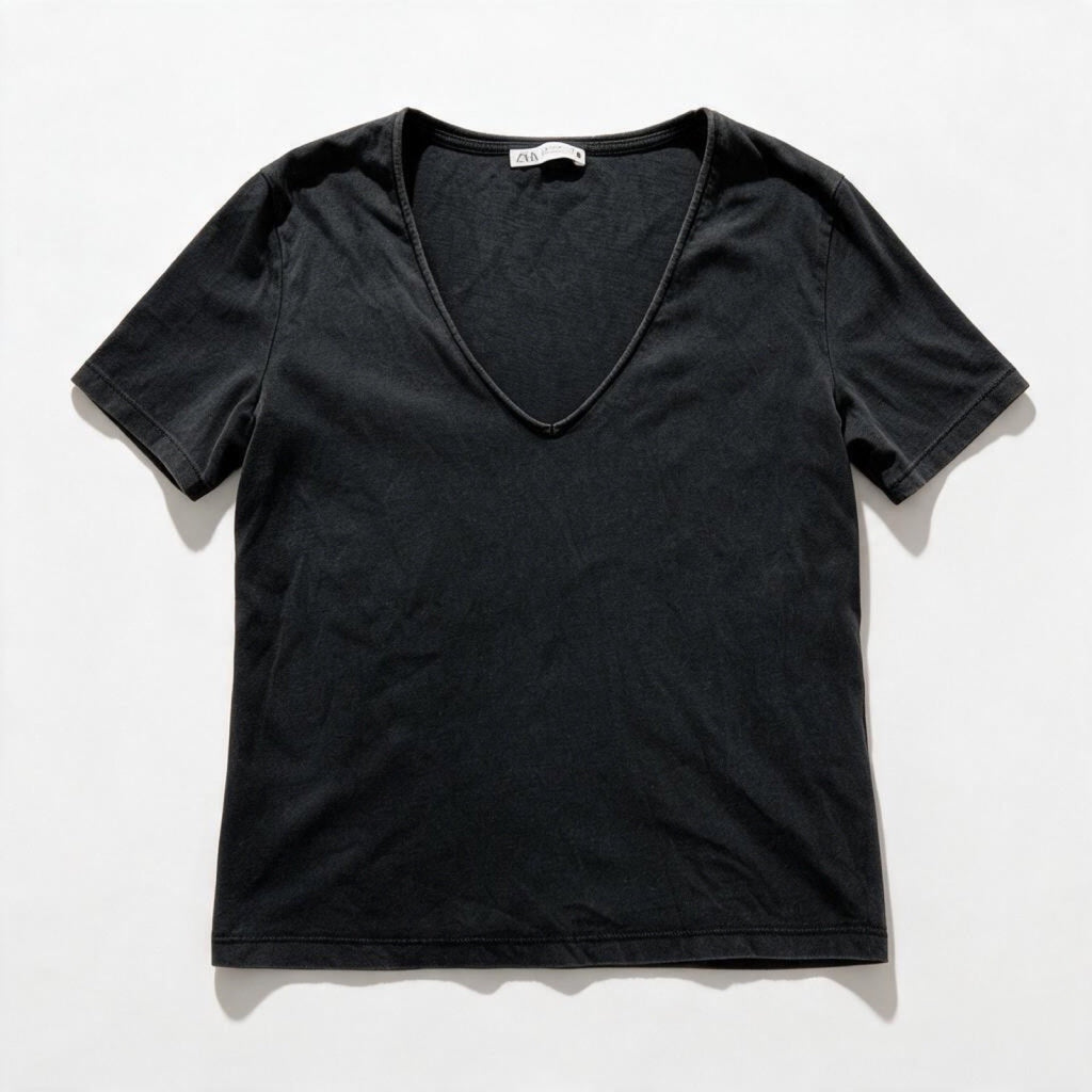 Zara Womens S Charcoal Gray V-Neck Short Sleeve Tee Casual Basic