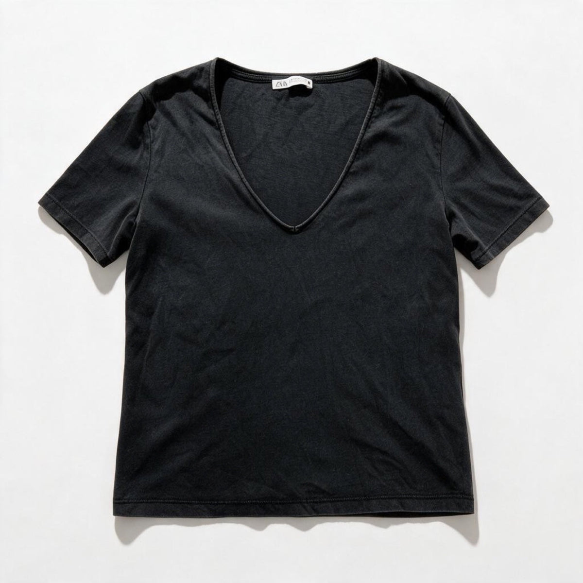 Zara Womens S Charcoal Gray V-Neck Short Sleeve Tee Casual Basic