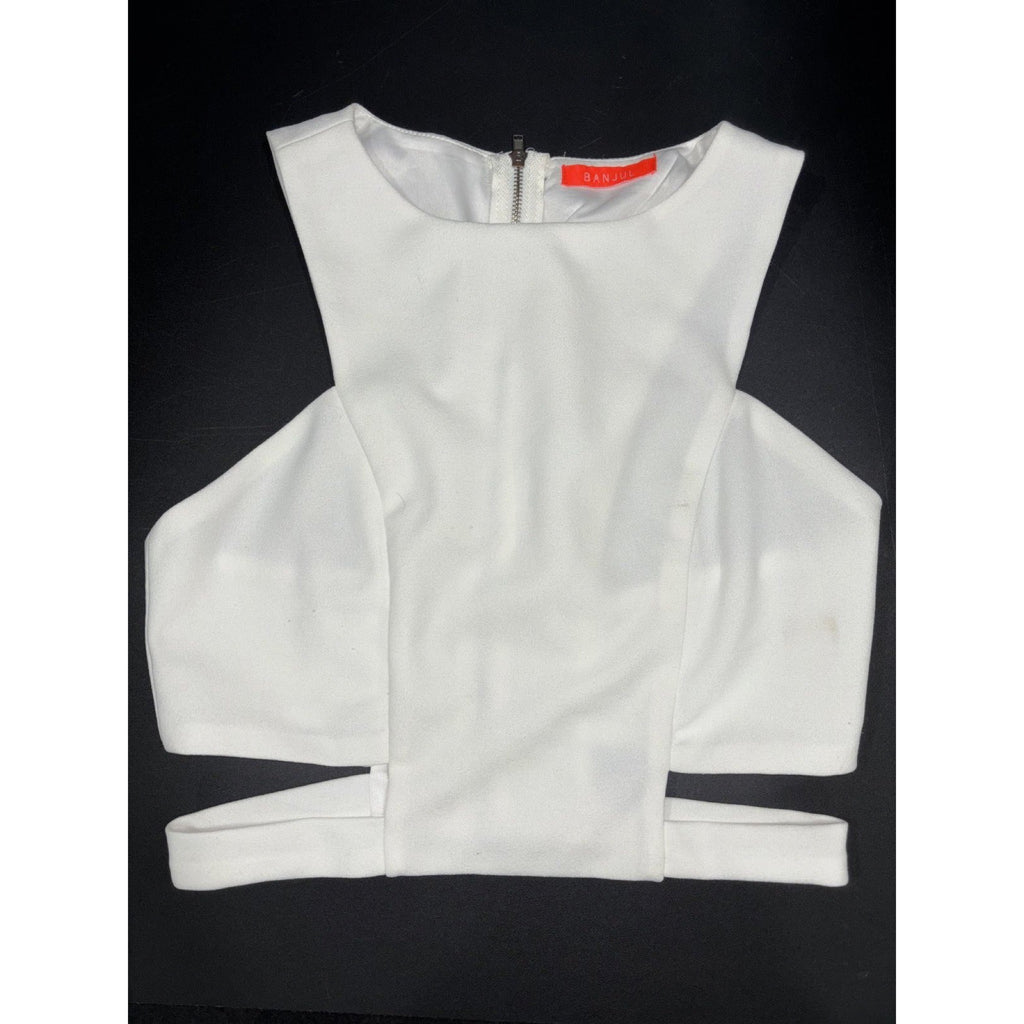 BANJUL Womens White Sleeveless Cutout Crop Top Zip Back Size Not Tagged