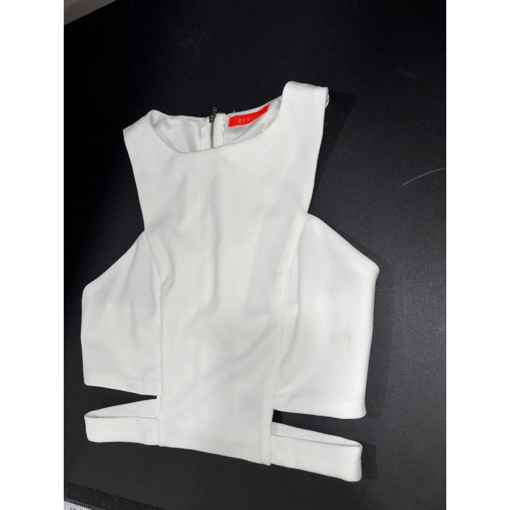 BANJUL Womens White Sleeveless Cutout Crop Top Zip Back Size Not Tagged