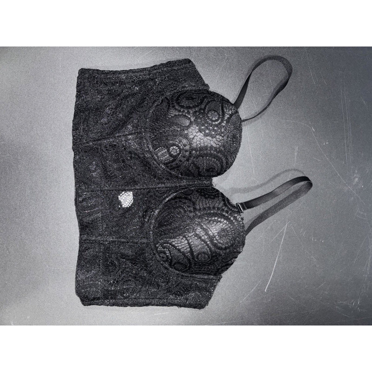 Womens Black Lace Longline Bra Top Padded Cups 38/85 No Brand Tag