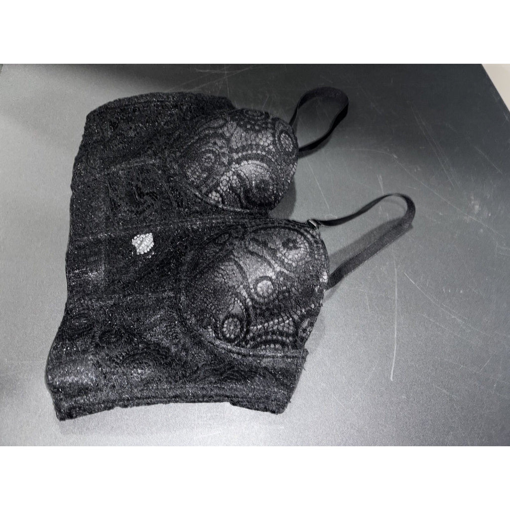 Womens Black Lace Longline Bra Top Padded Cups 38/85 No Brand Tag