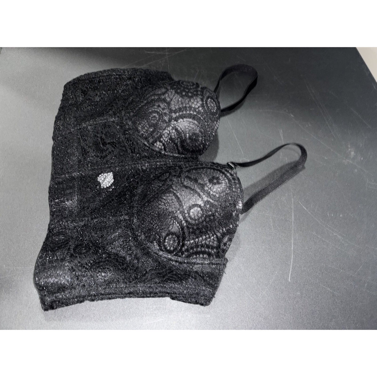 Womens Black Lace Longline Bra Top Padded Cups 38/85 No Brand Tag