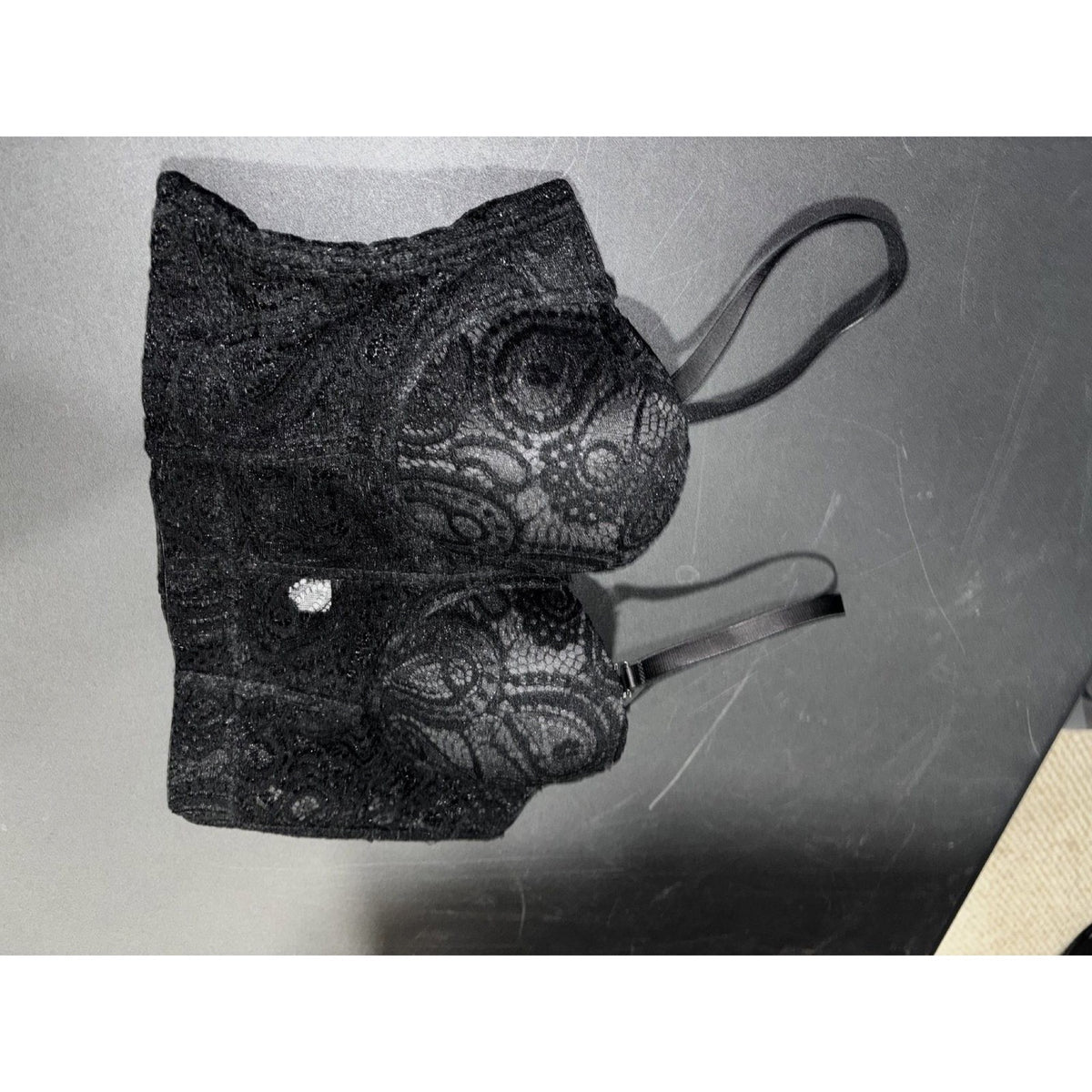 Womens Black Lace Longline Bra Top Padded Cups 38/85 No Brand Tag