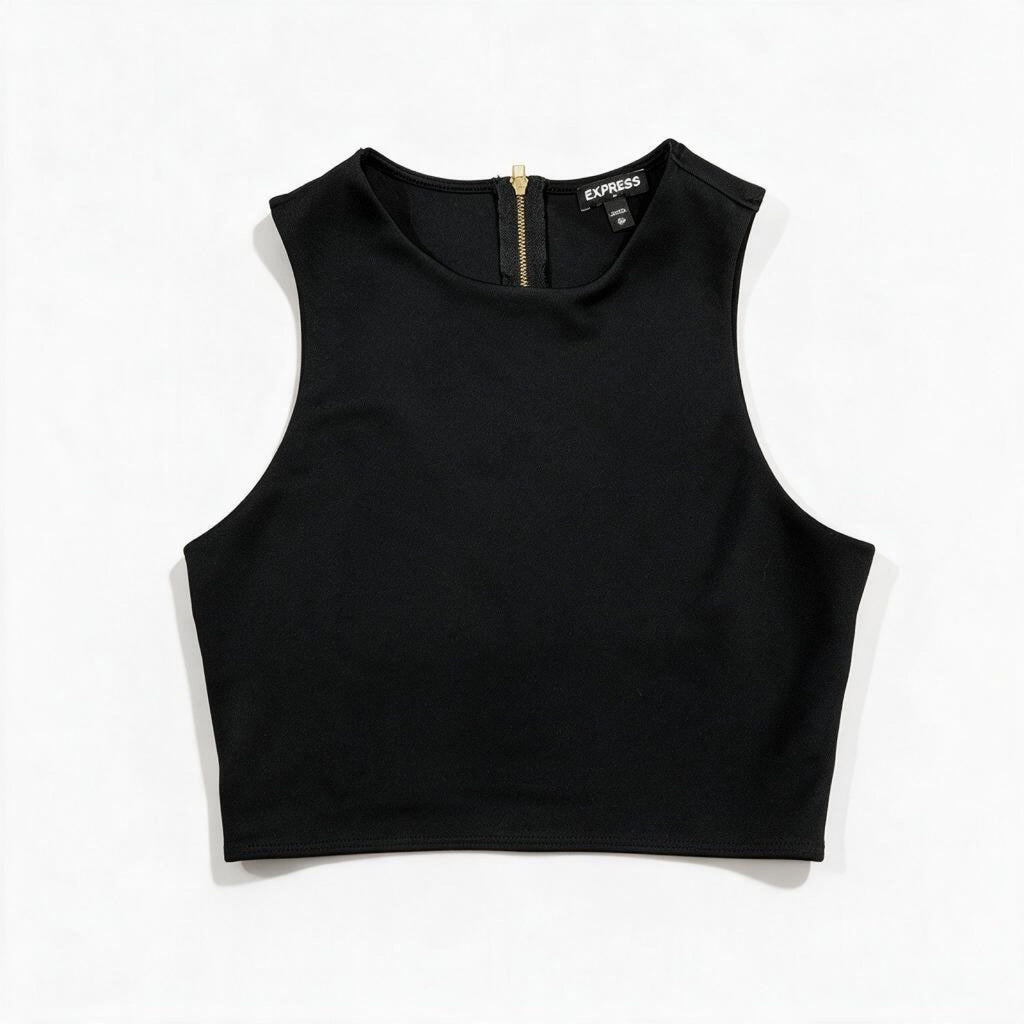 Express Womens XS Black Crop Top Sleeveless Gold Zipper Minimalist