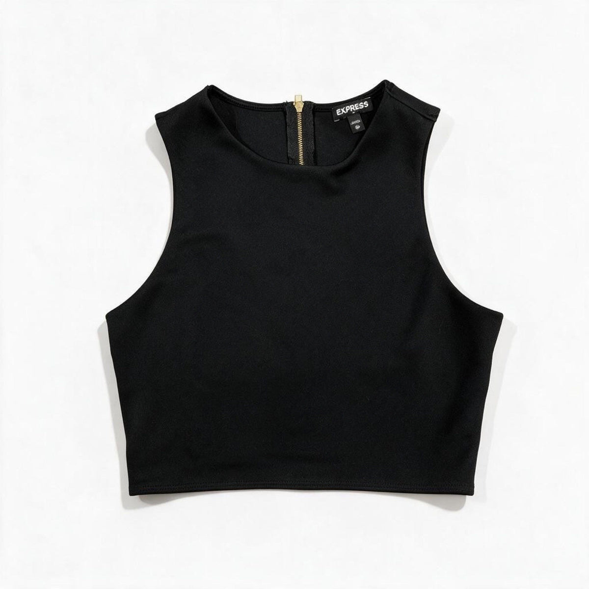 Express Womens XS Black Crop Top Sleeveless Gold Zipper Minimalist