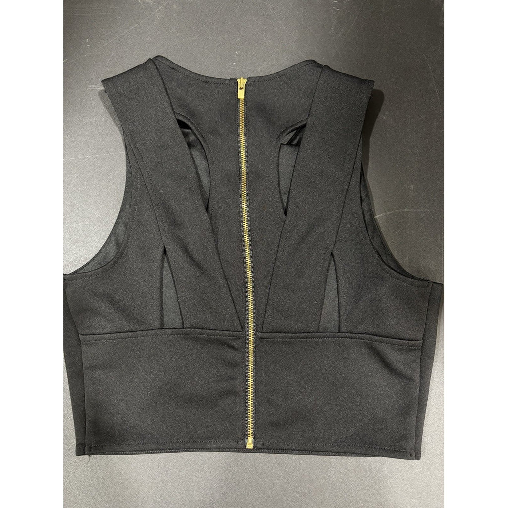 Express Womens XS Black Crop Top Sleeveless Gold Zipper Minimalist