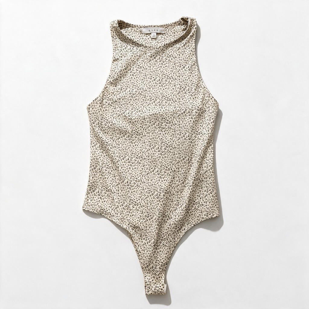 Gaze Womens S Cream Leopard Print Bodysuit Sleeveless Y2K