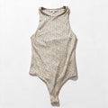 Gaze Womens S Cream Leopard Print Bodysuit Sleeveless Y2K