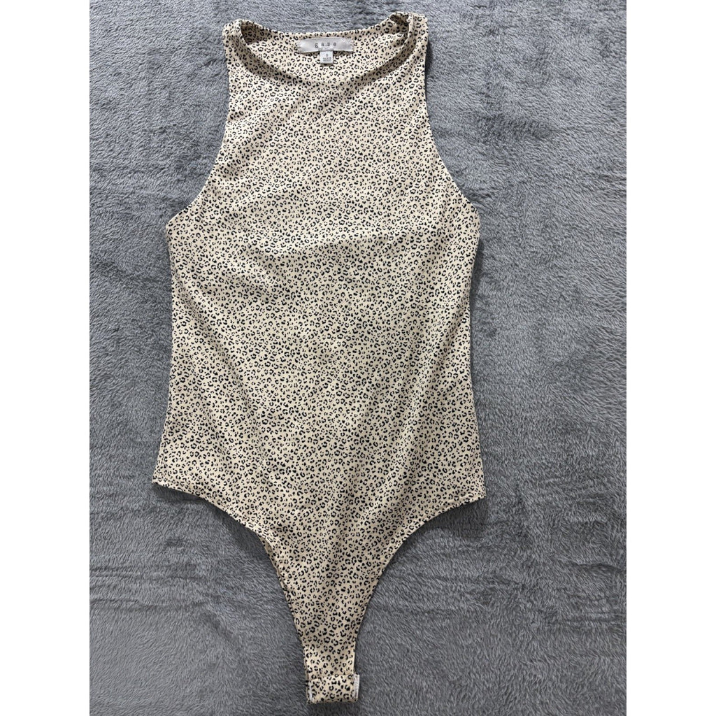 Gaze Womens S Cream Leopard Print Bodysuit Sleeveless Y2K