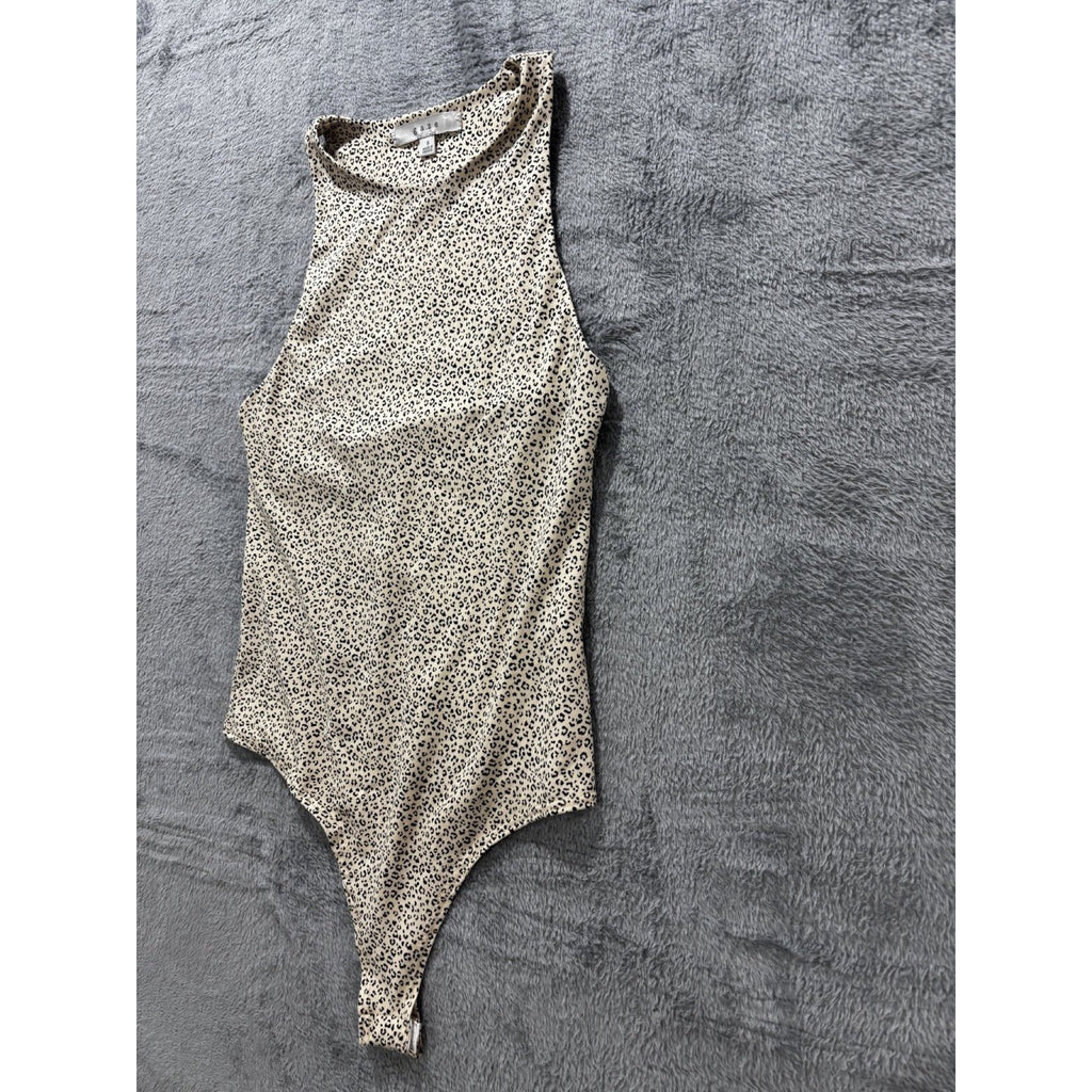 Gaze Womens S Cream Leopard Print Bodysuit Sleeveless Y2K