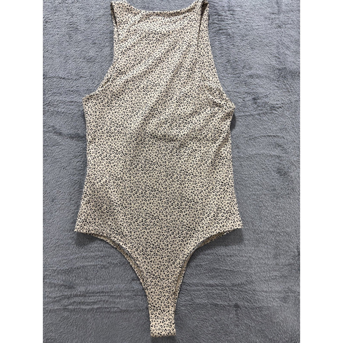 Gaze Womens S Cream Leopard Print Bodysuit Sleeveless Y2K