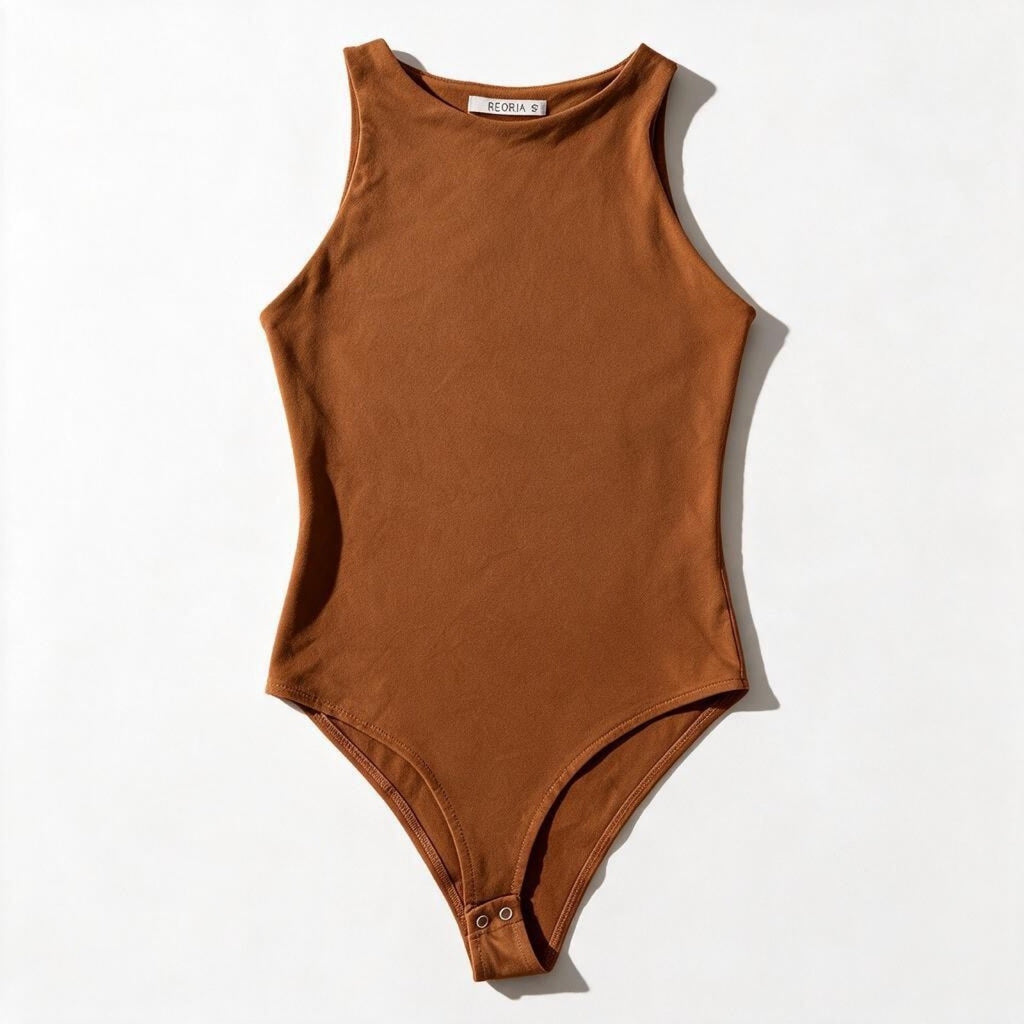Reoria Womens S Rust Brown Sleeveless Bodysuit Minimalist Casual