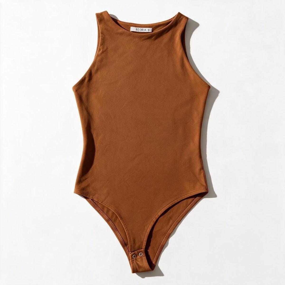 Reoria Womens S Rust Brown Sleeveless Bodysuit Minimalist Casual