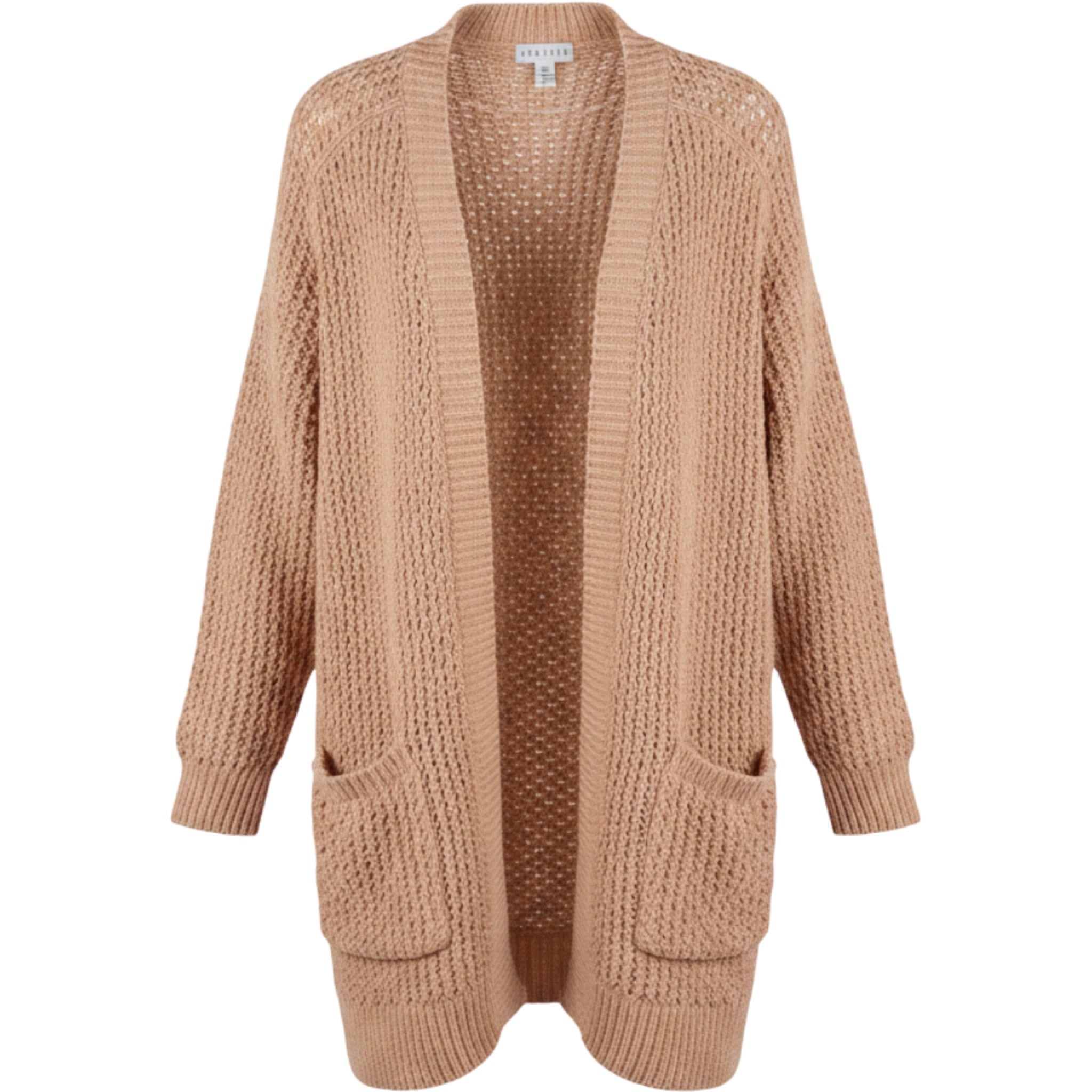 Ava & Viv 1X Open Knit Cardigan Beige Lightweight Plus Size Office Capsule