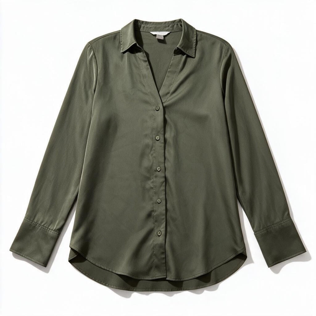 H&M Womens XS Olive Green Button Up Long Sleeve Blouse Casual Minimalist