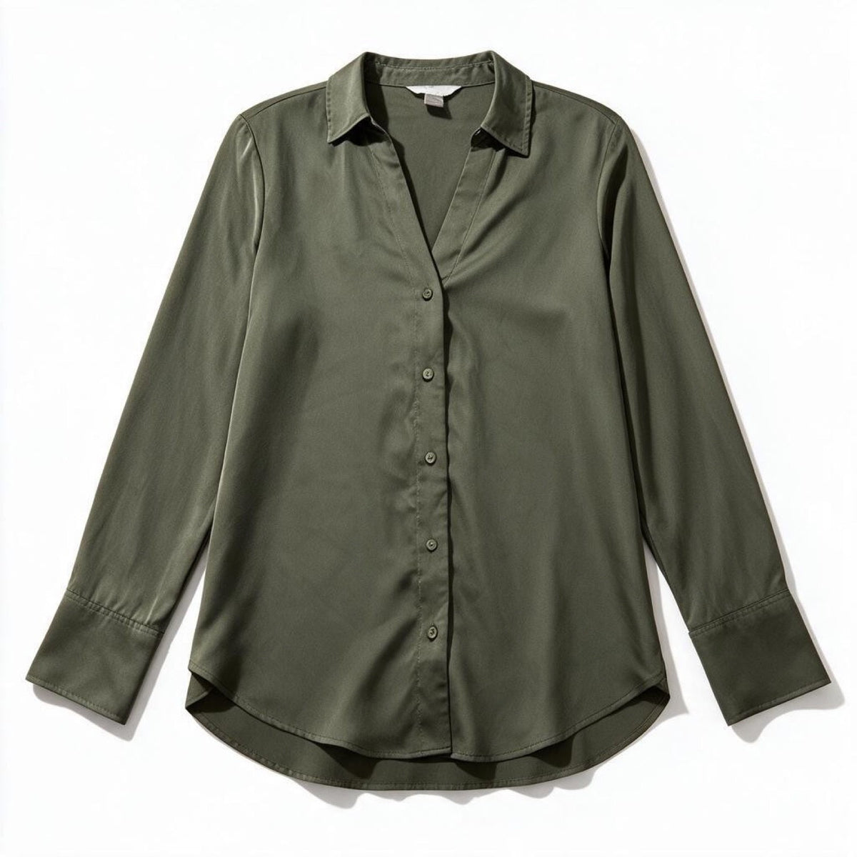 H&M Womens XS Olive Green Button Up Long Sleeve Blouse Casual Minimalist