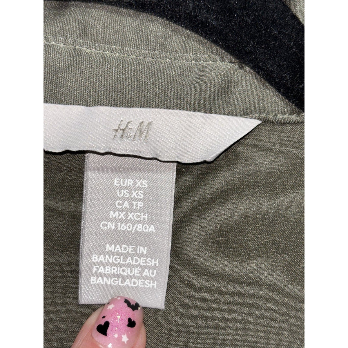 H&M Womens XS Olive Green Button Up Long Sleeve Blouse Casual Minimalist