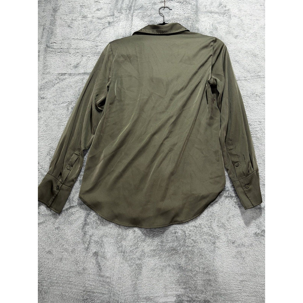 H&M Womens XS Olive Green Button Up Long Sleeve Blouse Casual Minimalist