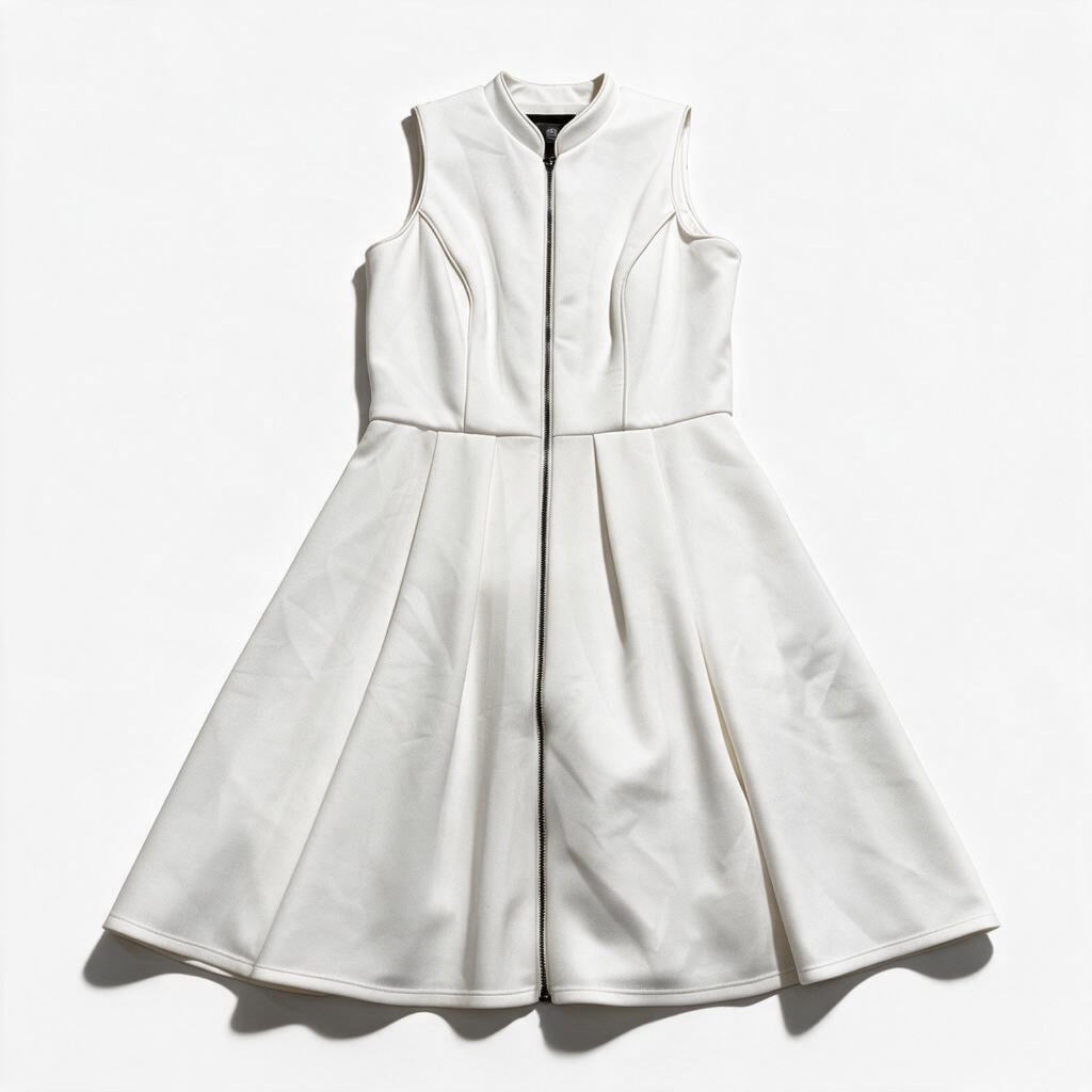 Vince Camuto Womens 2 White Sleeveless Fit and Flare Dress Zip Front Minimalist