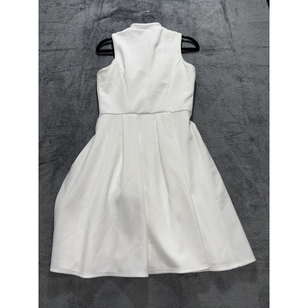Vince Camuto Womens 2 White Sleeveless Fit and Flare Dress Zip Front Minimalist