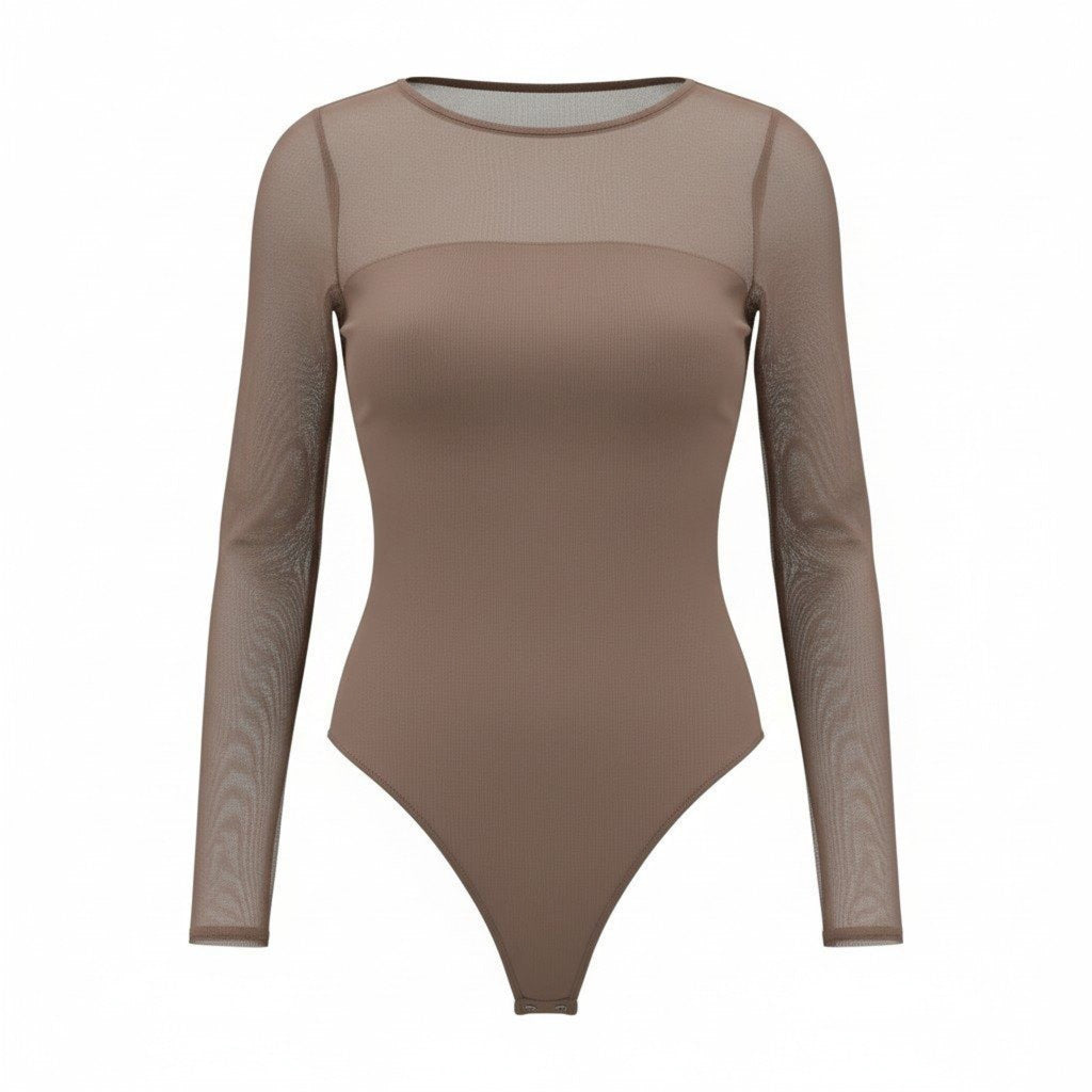 Abercrombie & Fitch Womens Taupe Mesh Long Sleeve Bodysuit Size Not Tagged