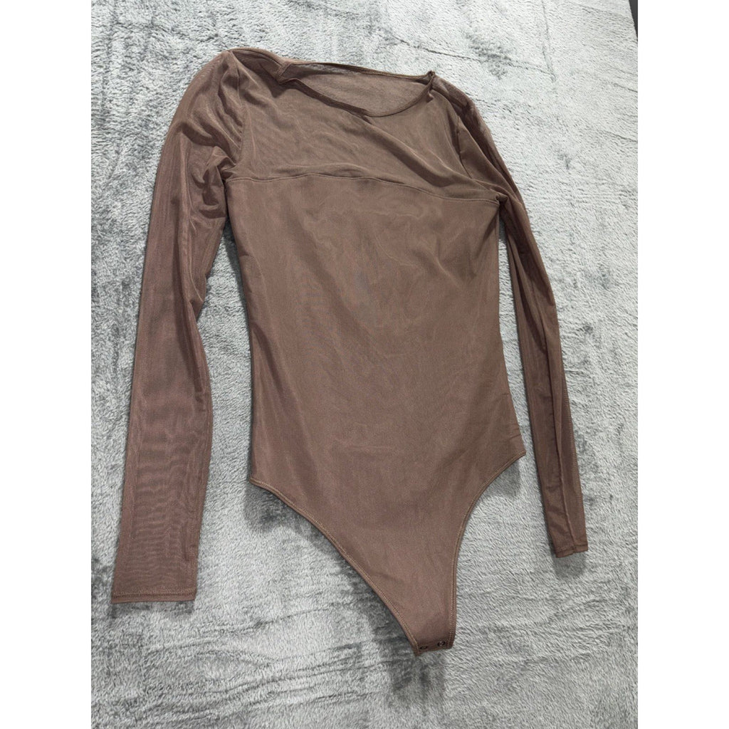 Abercrombie & Fitch Womens Taupe Mesh Long Sleeve Bodysuit Size Not Tagged