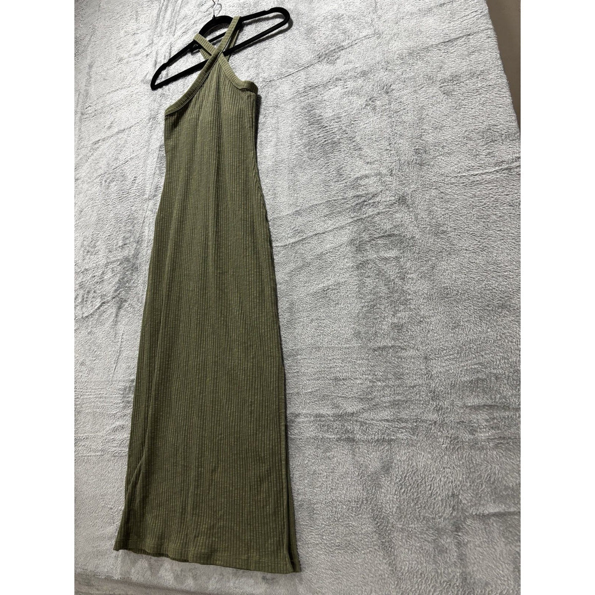 Old Navy Womens S Olive Green Ribbed Halter Maxi Dress Casual Fitted
