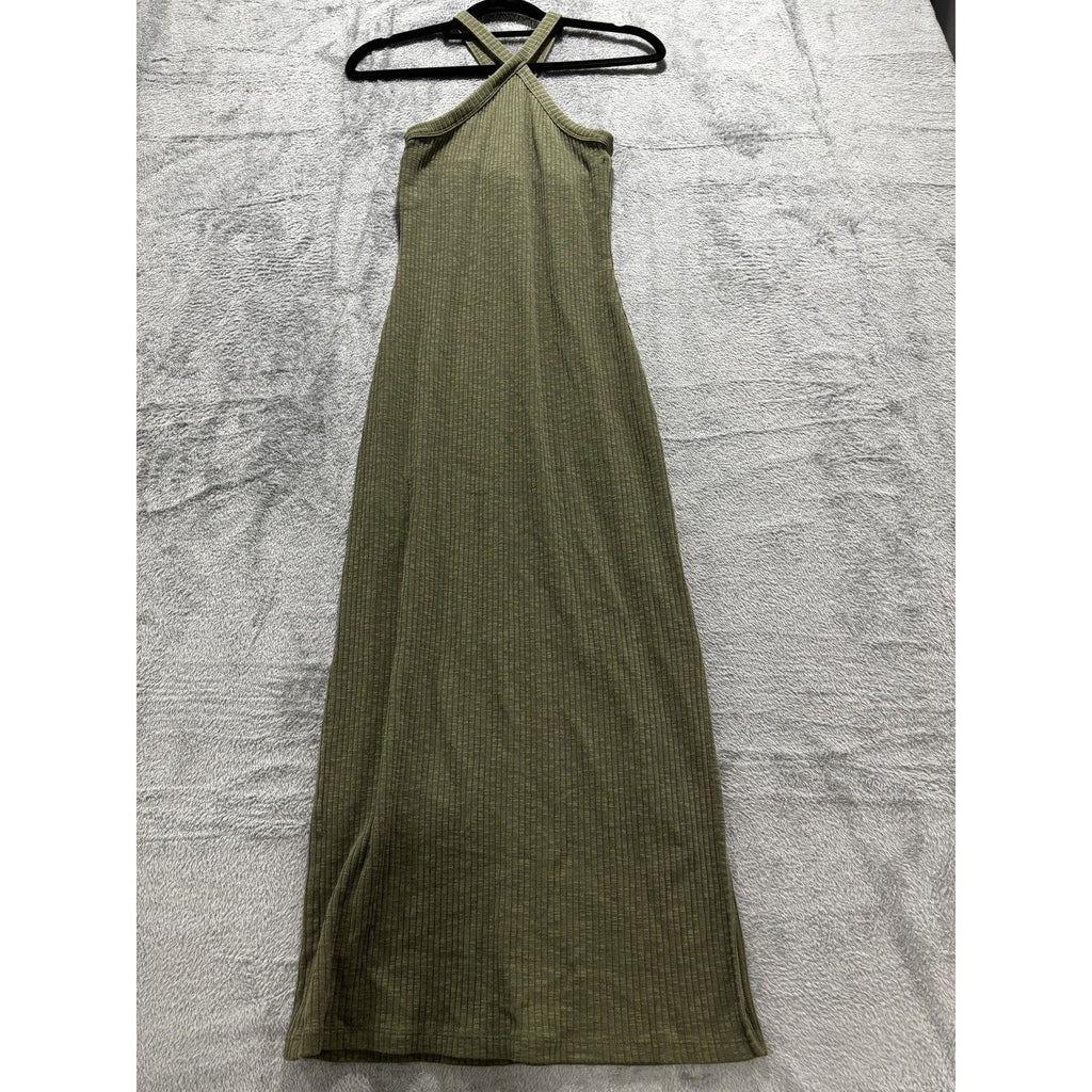 Old Navy Womens S Olive Green Ribbed Halter Maxi Dress Casual Fitted
