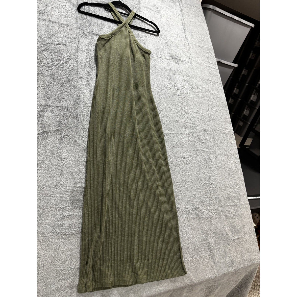 Old Navy Womens S Olive Green Ribbed Halter Maxi Dress Casual Fitted