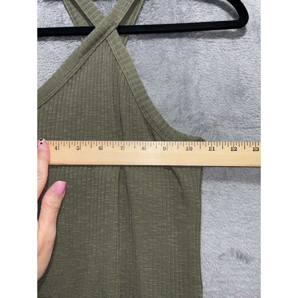 Old Navy Womens S Olive Green Ribbed Halter Maxi Dress Casual Fitted