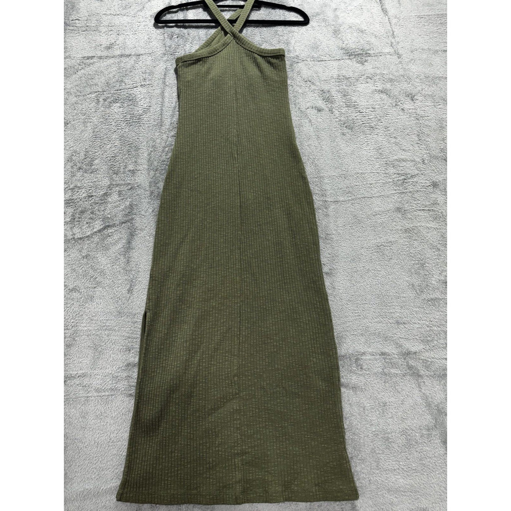 Old Navy Womens S Olive Green Ribbed Halter Maxi Dress Casual Fitted