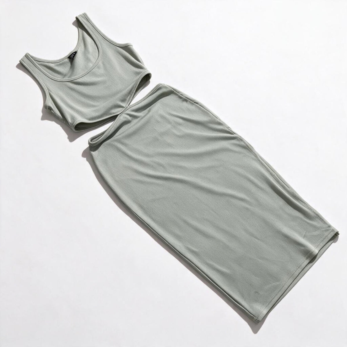 Shein Womens S Sage Green Ribbed 2 Piece Set Tank Top and Maxi Skirt Casual