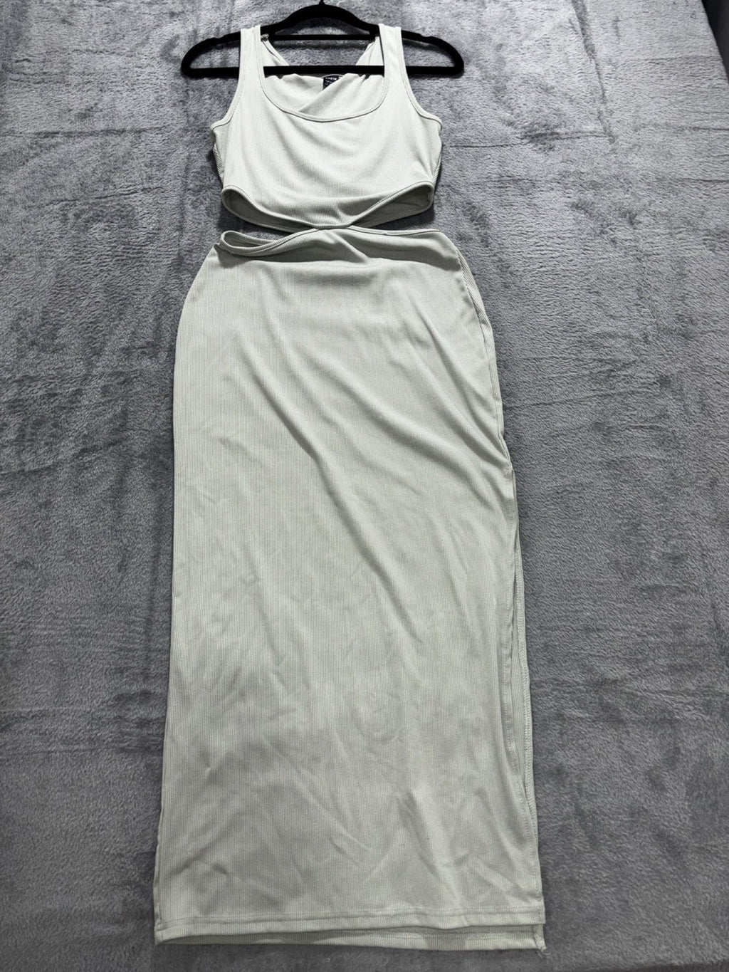 Shein Womens S Sage Green Ribbed 2 Piece Set Tank Top and Maxi Skirt Casual